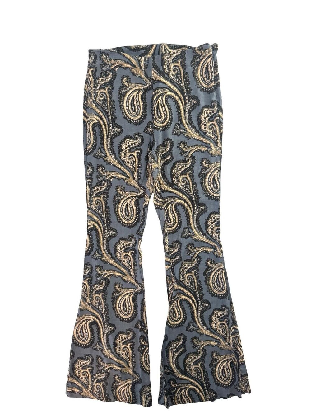 Free People Women’s Paradise Paisley Linen Blend Flare Pants Blue Small
